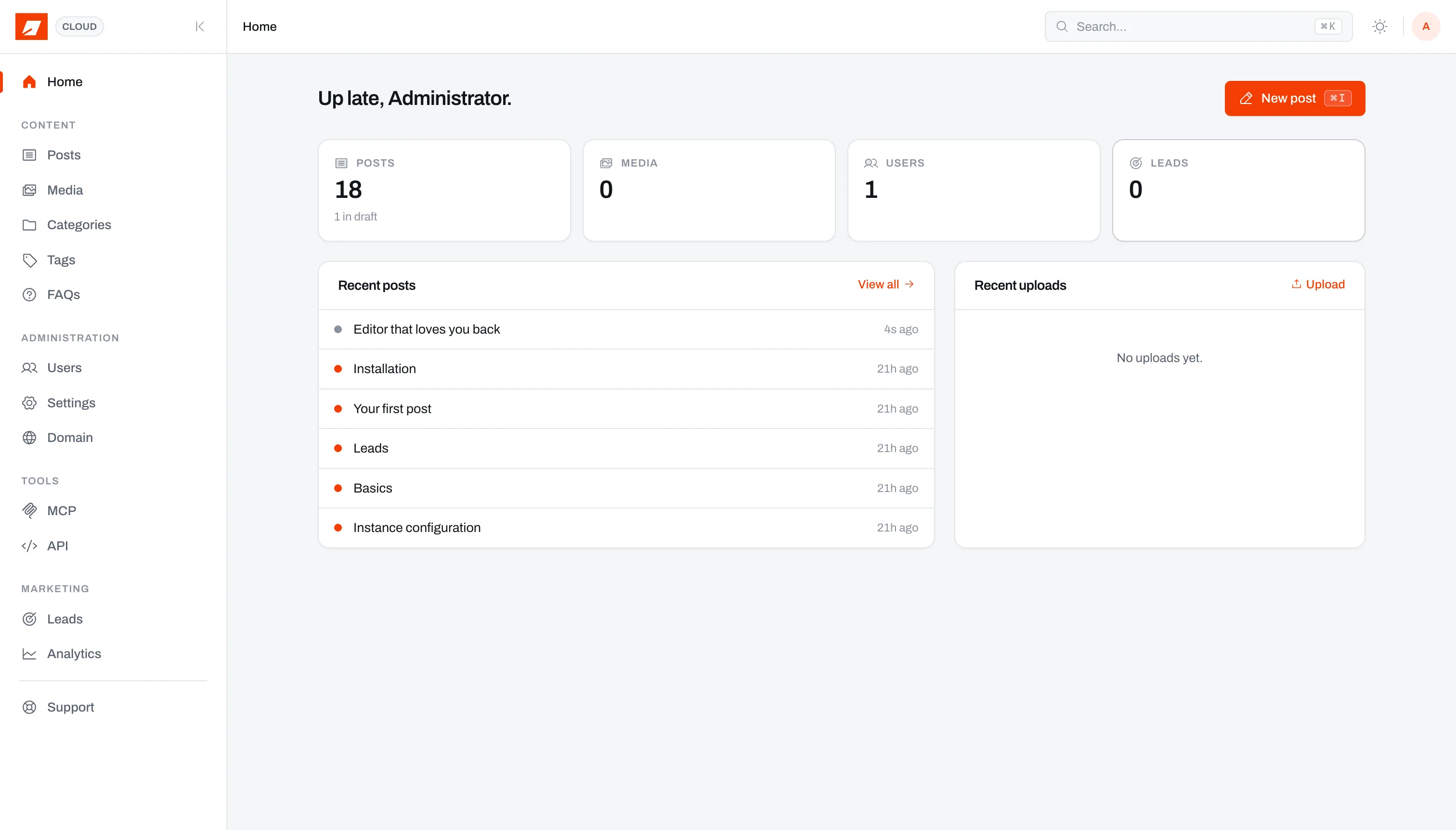 plym admin home dashboard
